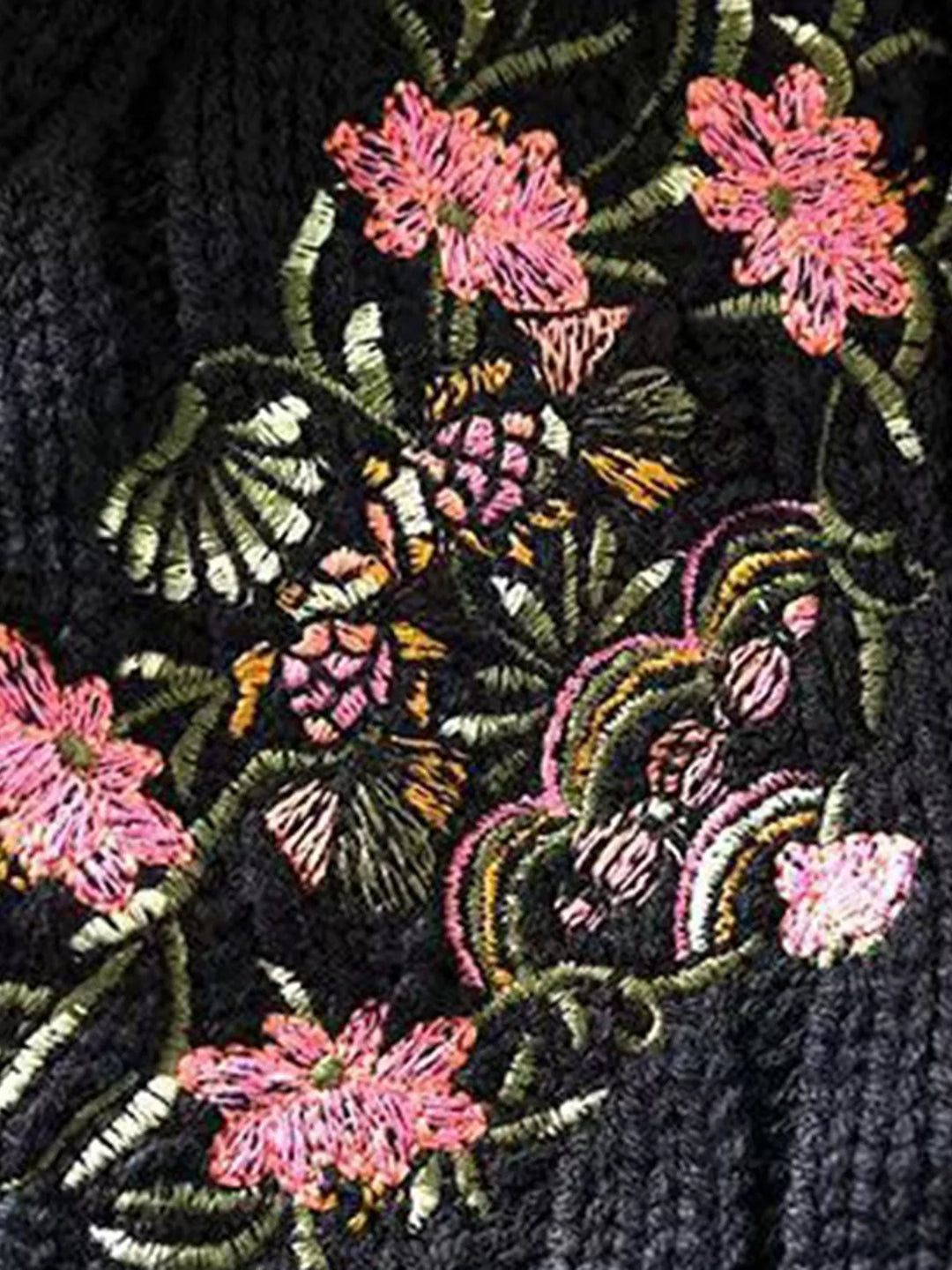 Floral embroidered knit sweater vest with button front