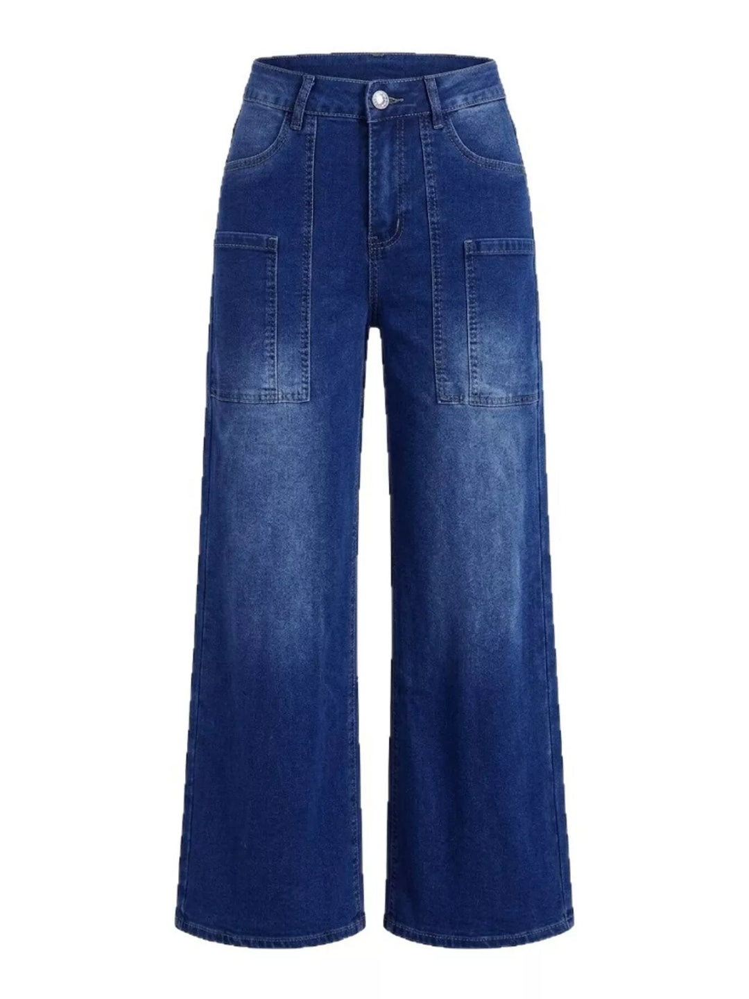 High-rise wide leg jeans with patch pockets - Peacock Blue