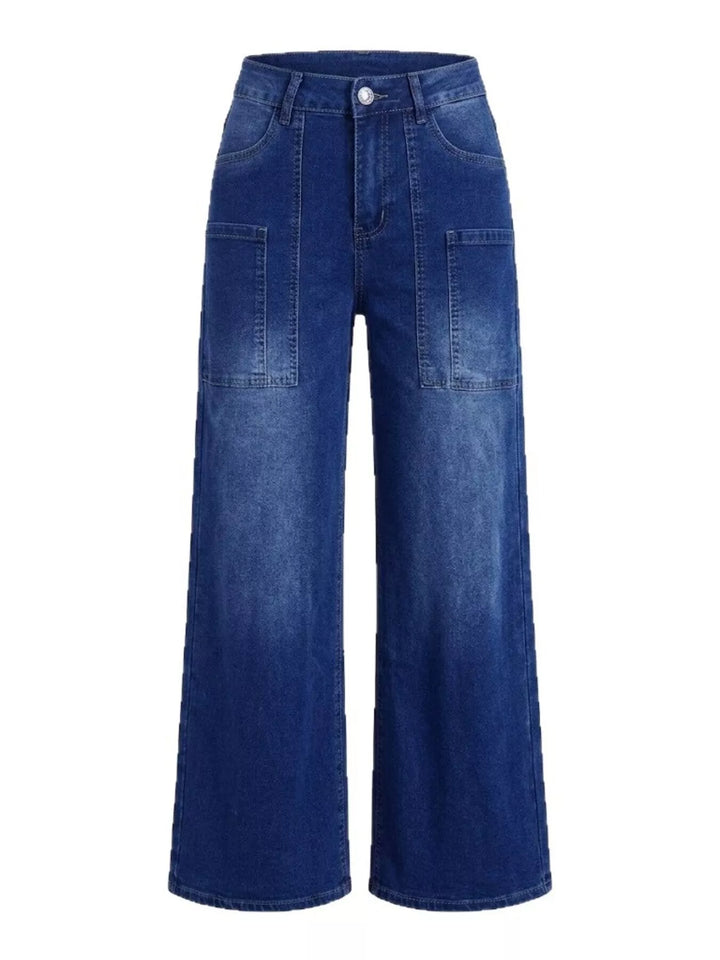 High-rise wide leg jeans with patch pockets - Peacock Blue