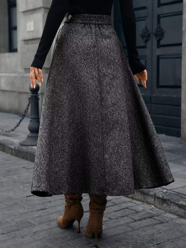 High-waist A-line midi skirt with side pockets