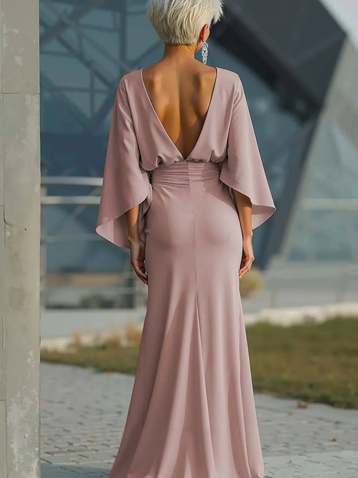 Batwing sleeve maxi dress with ruched waist and pockets