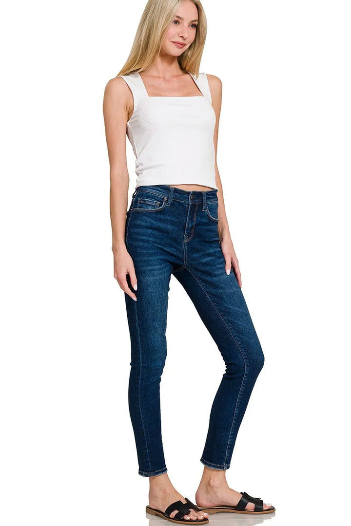 Ribbed seamless double-layered square neck tank