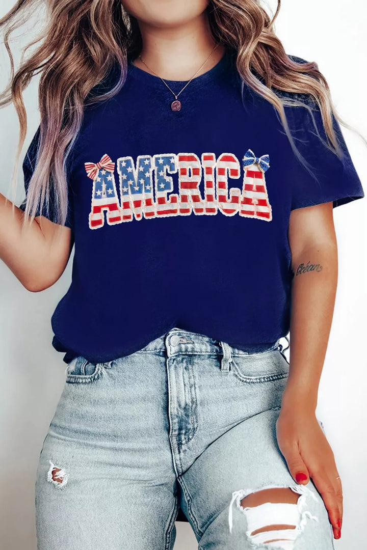 America flag graphic crew neck relaxed short sleeve tee