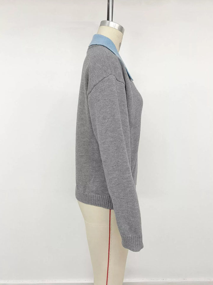 Contrast collar dropped shoulder V-neck sweater