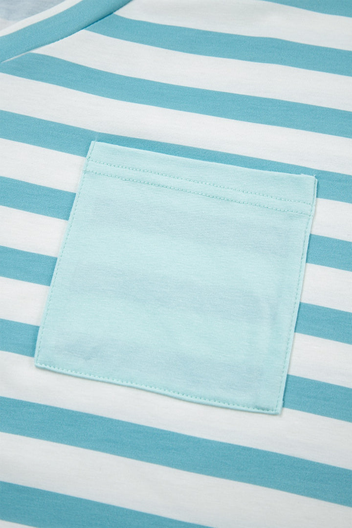 Striped V-neck tee with chest patch pocket