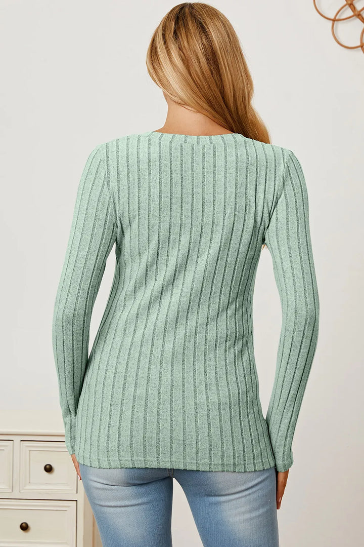 Ribbed v-neck long sleeve knit top