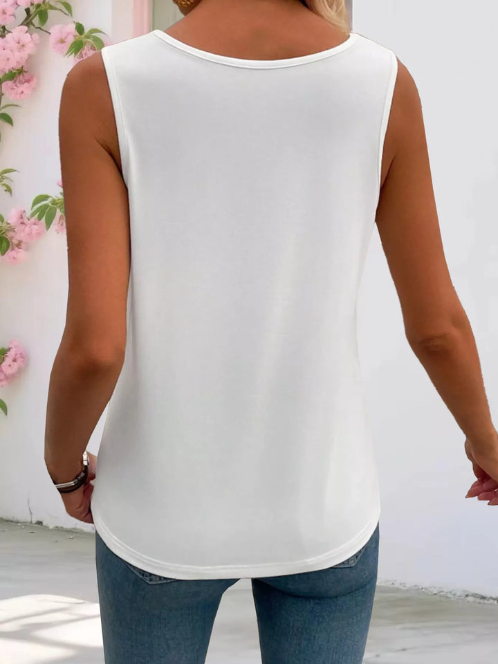 Square neck pleated tank top with vertical pintuck detail