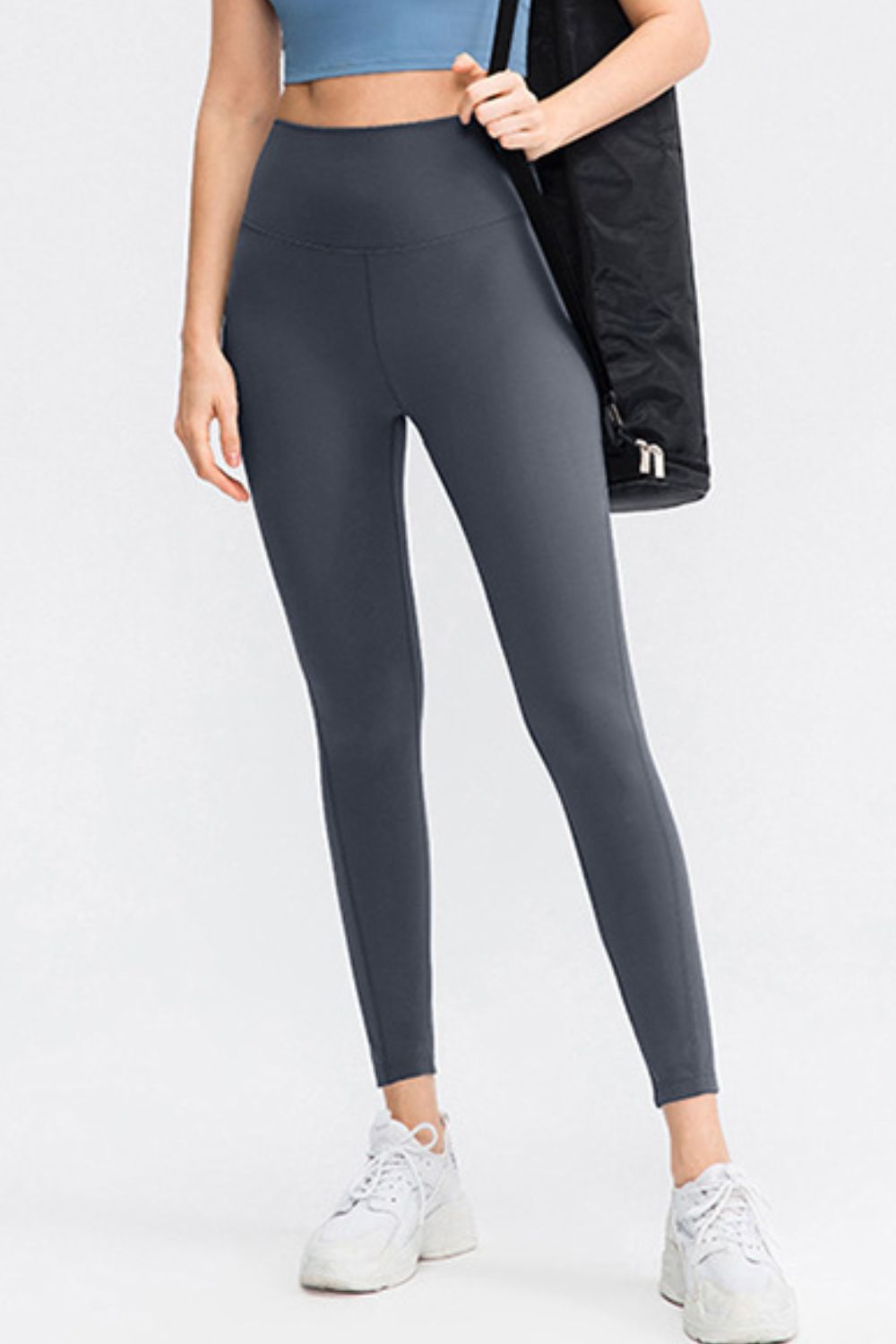 Dark Gray High-rise slim fit active leggings with wide waistband