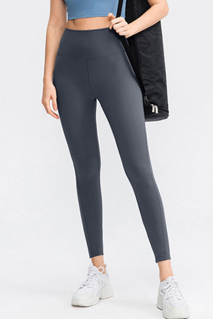 Dark Gray High-rise slim fit active leggings with wide waistband