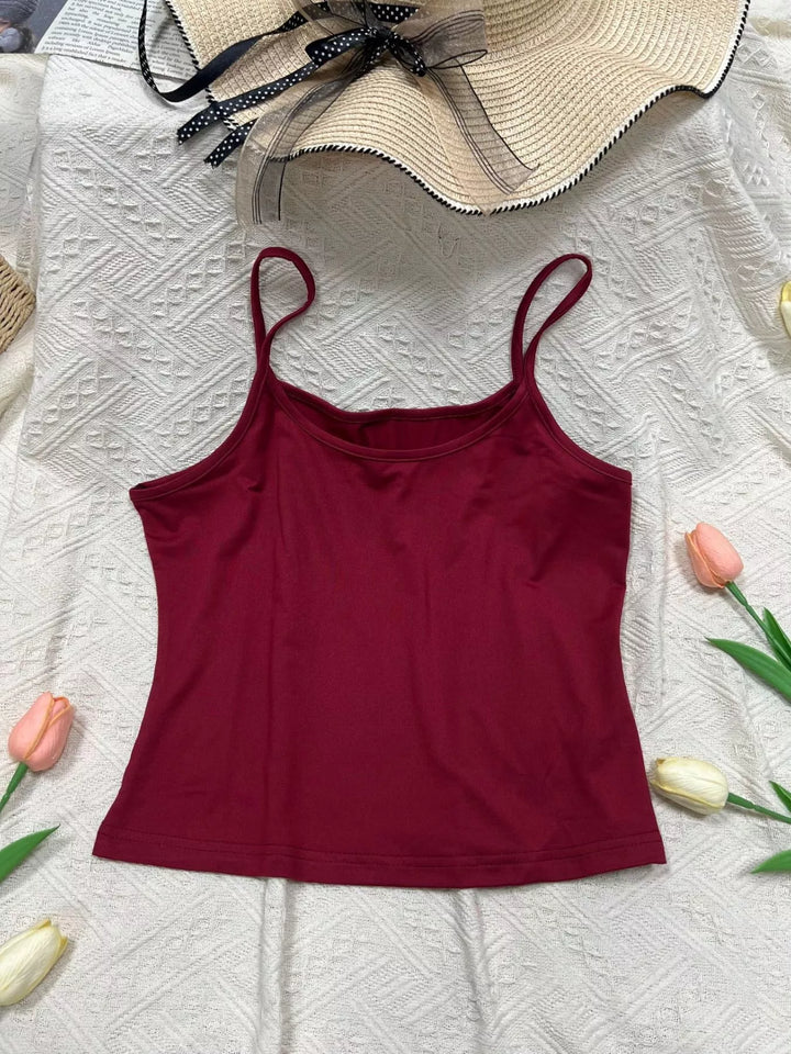 Fitted spaghetti strap scoop neck cropped cami