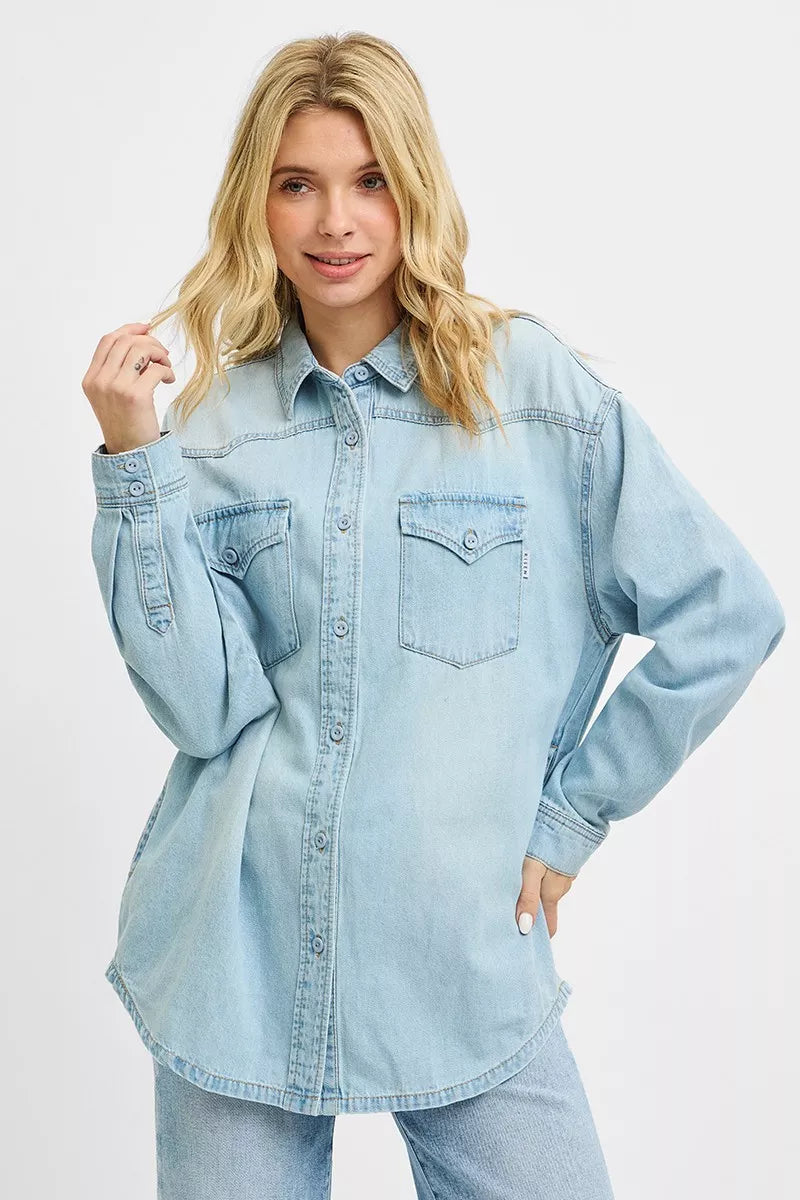 Western yoke relaxed-fit denim shirt with snap chest pockets