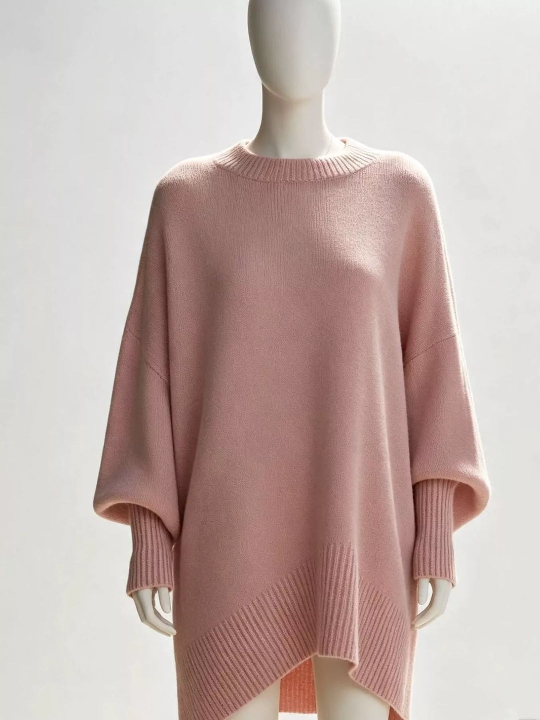 Pink Batwing sleeve asymmetric hem oversized knit sweater