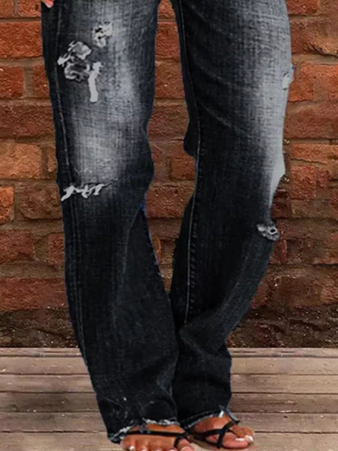 Distressed straight-leg jeans with raw frayed hem
