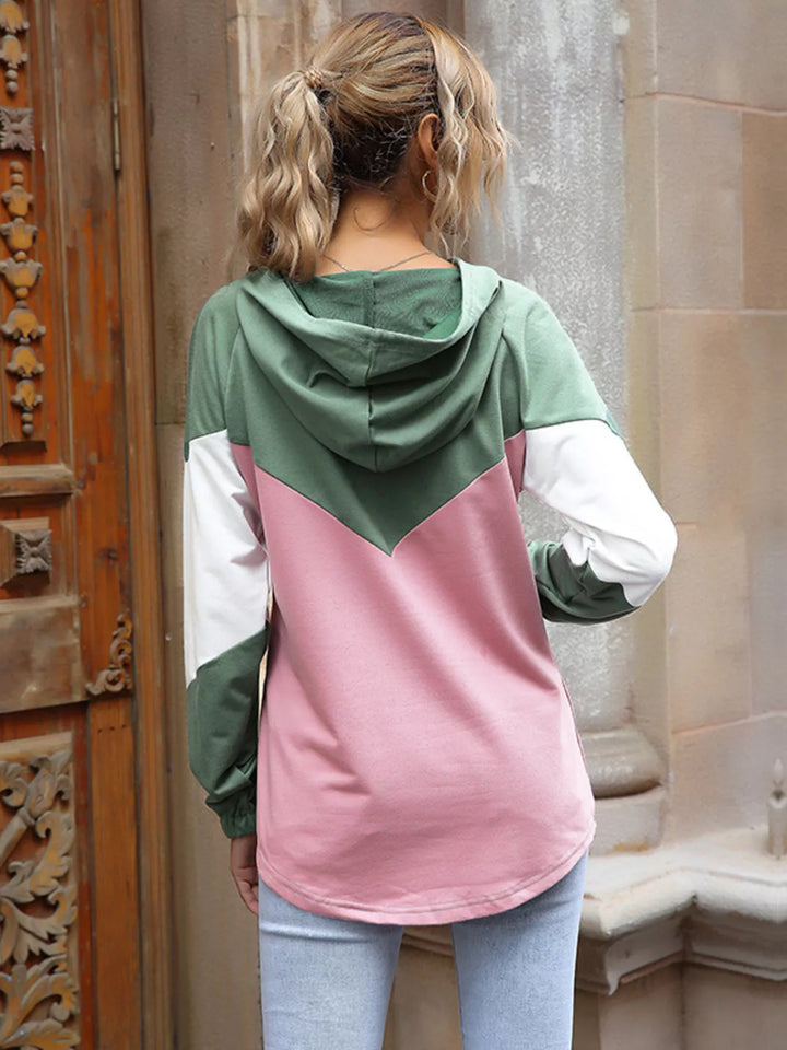 Color block drawstring hoodie with contrast sleeves
