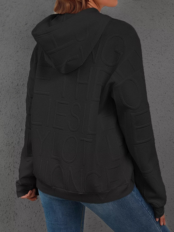 Textured embossed letter pullover hoodie with front pocket