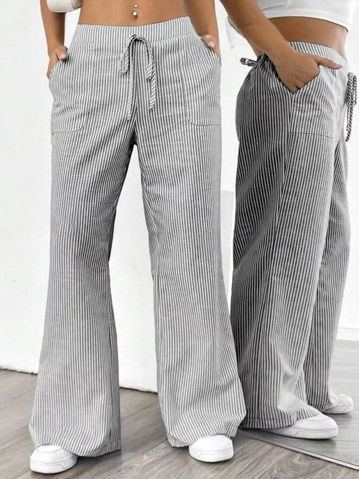 Pinstripe wide-leg pants with drawstring waist