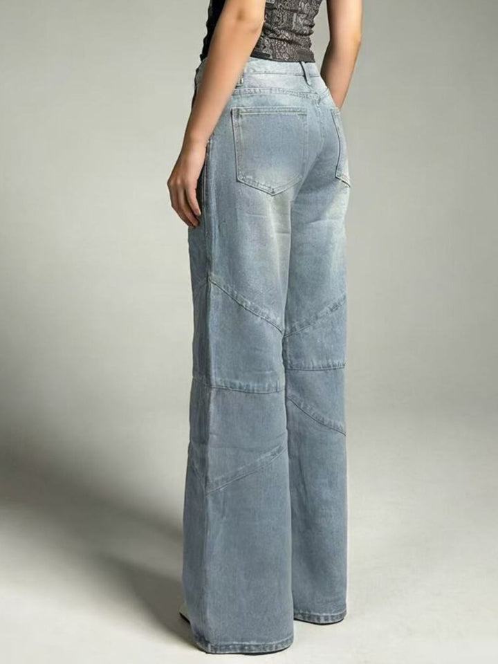 Vintage wash high-rise wide leg jeans with paneled seams