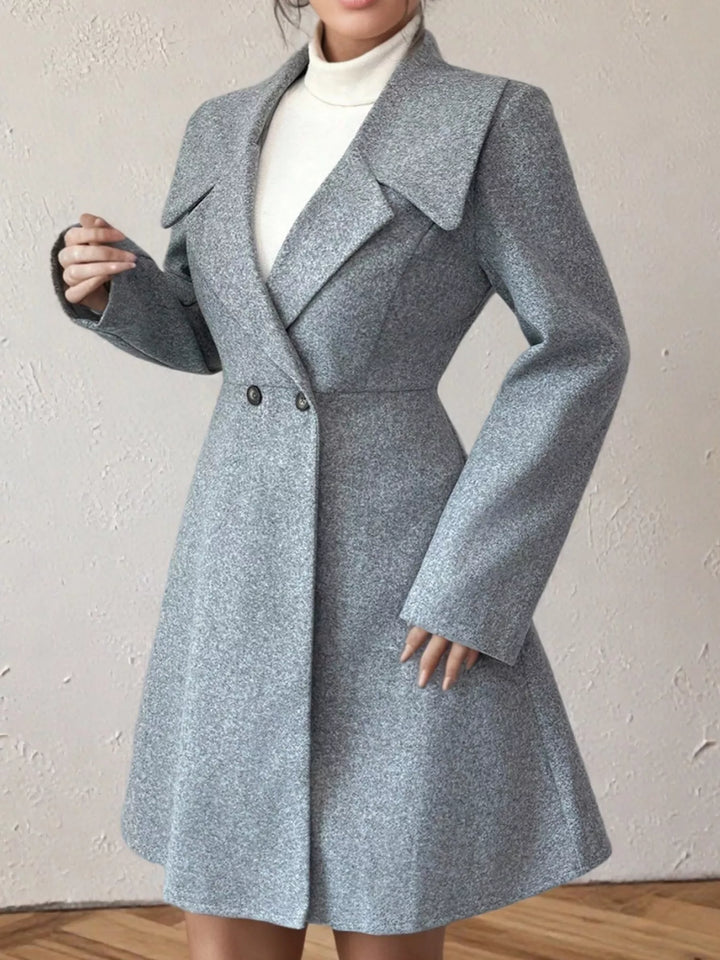 Gray Double-breasted fit-and-flare coat with notch lapel