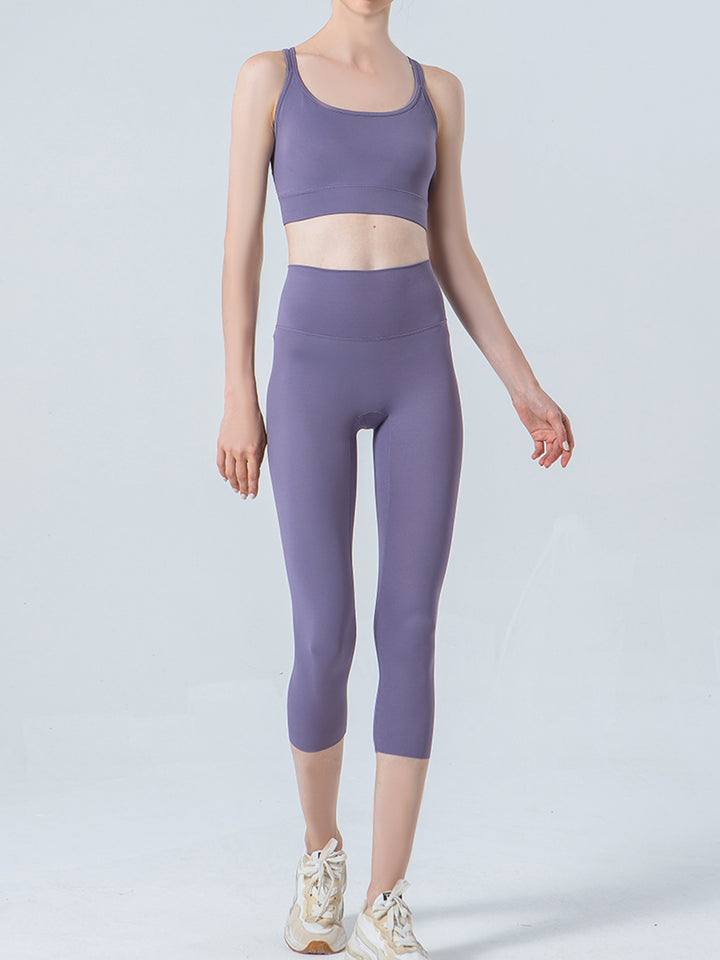 Wide waistband high-rise cropped workout leggings