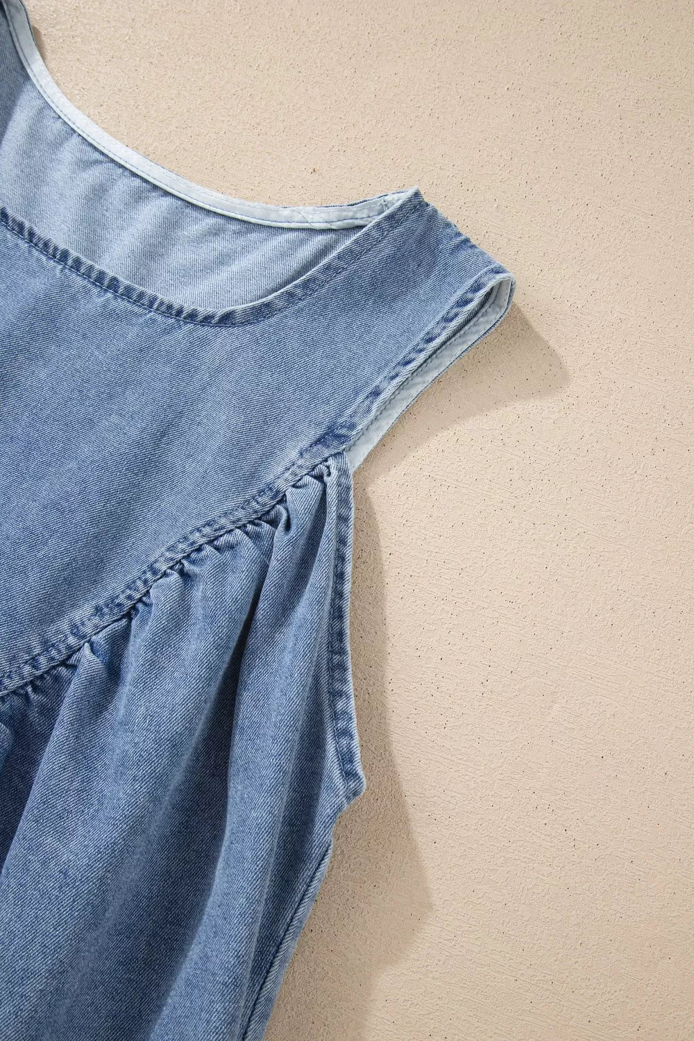 Pleated patchwork sleeveless denim swing top