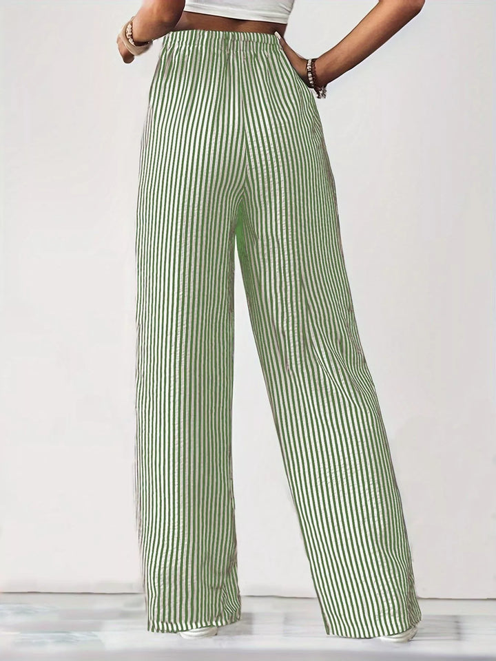 Striped wide-leg drawstring pants with side pockets
