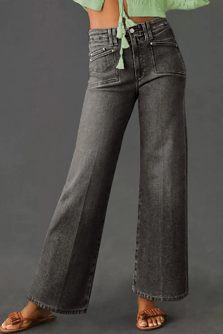 Dark Gray Vintage wash high-rise wide-leg jeans with patch pockets