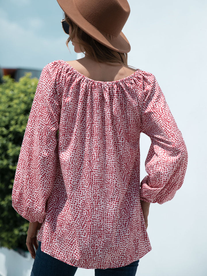 Speckled dot print off-shoulder balloon sleeve blouse