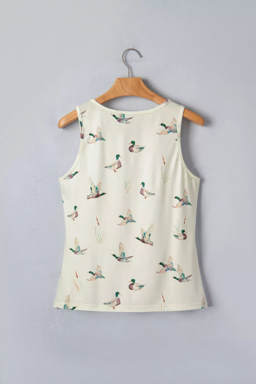 Mallard duck print fitted crew neck tank top
