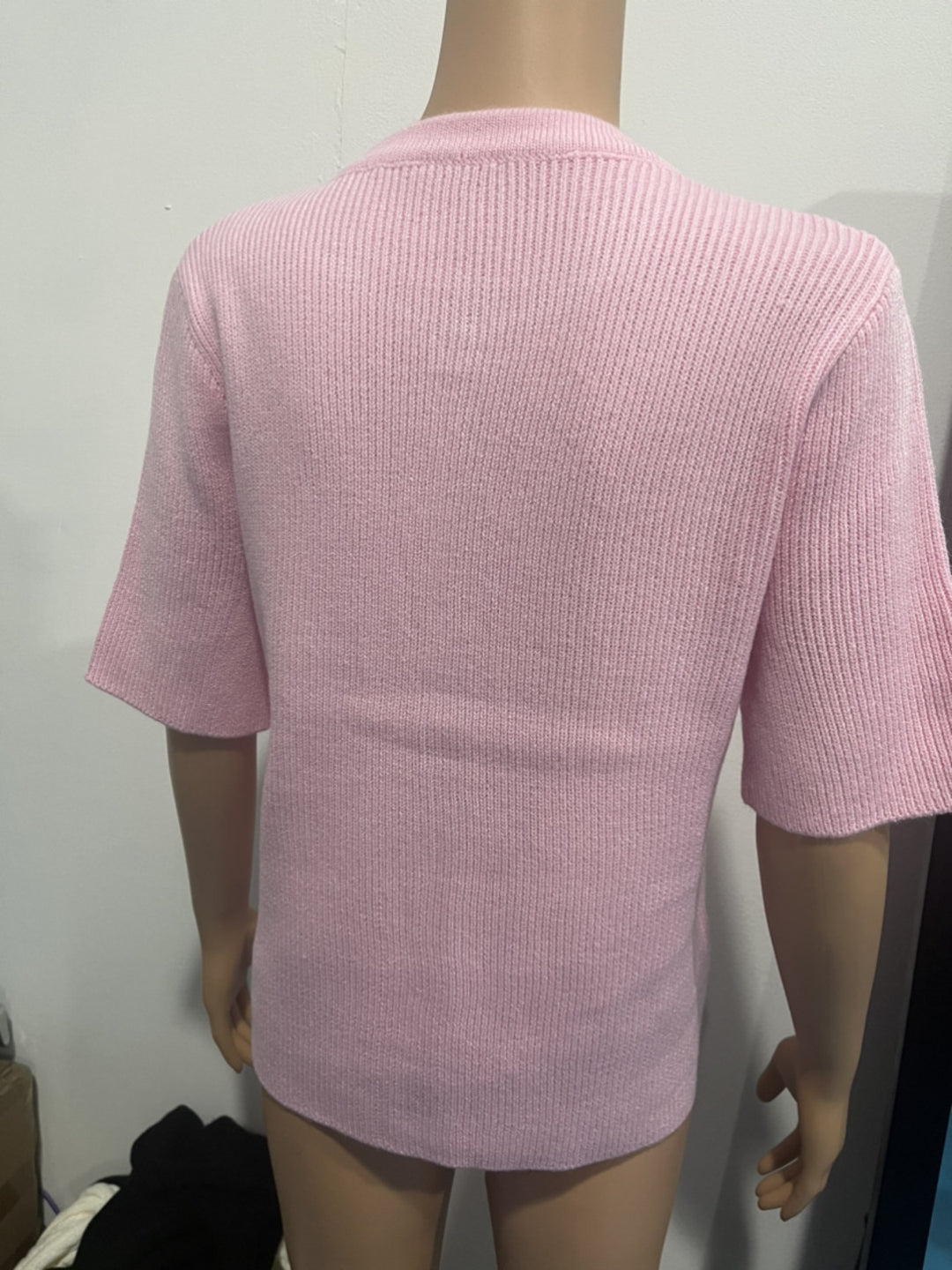 Ribbed knit short-sleeve button-down cardigan