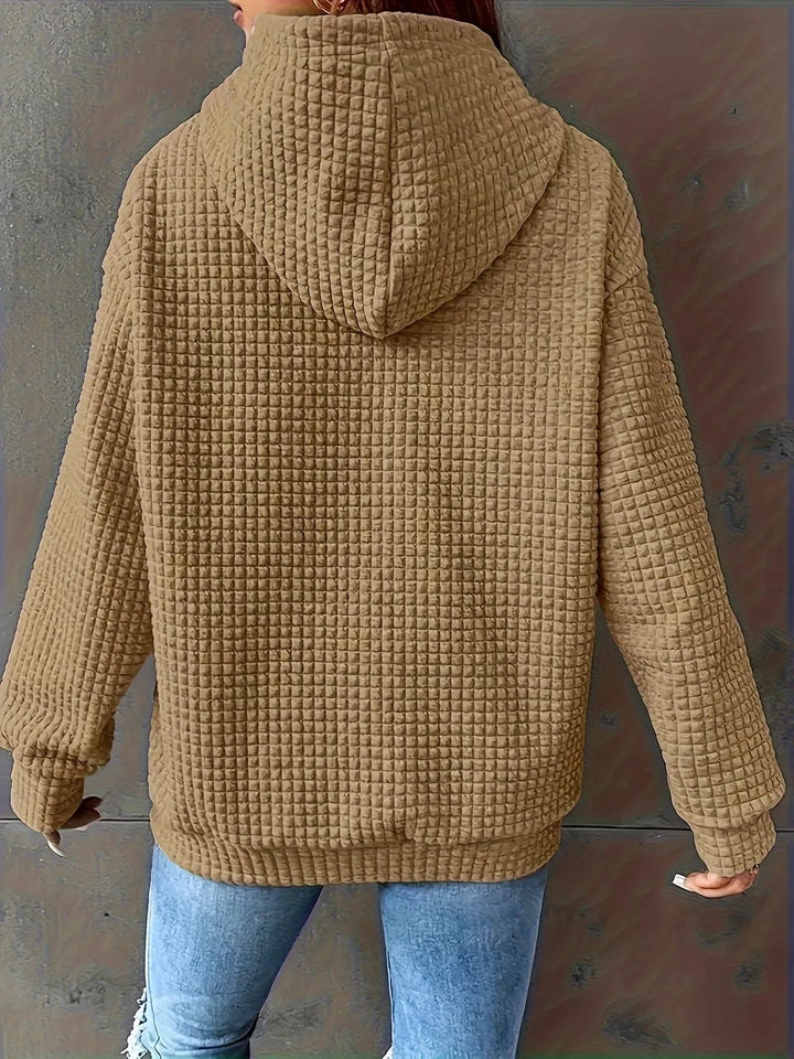 Textured waffle knit drawstring hoodie with kangaroo pocket
