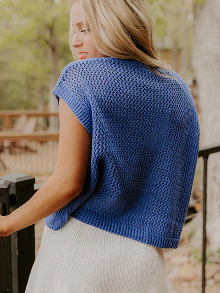 American flag open-knit short sleeve sweater top