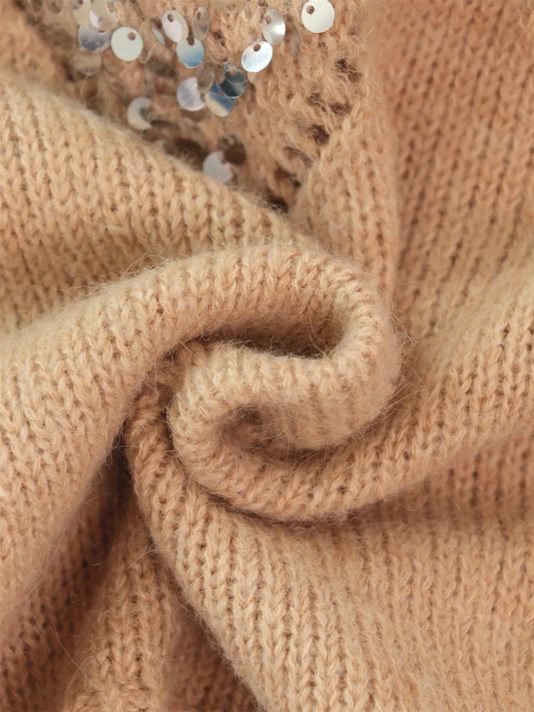 Sequined diamond pointelle knit oversized sweater