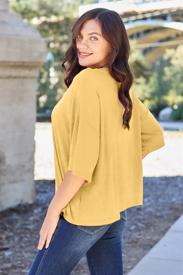 Boxy drop-shoulder round neck bamboo tee