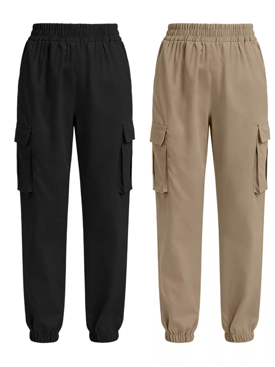 Elastic waist cargo jogger pants with flap pockets, 2-piece set