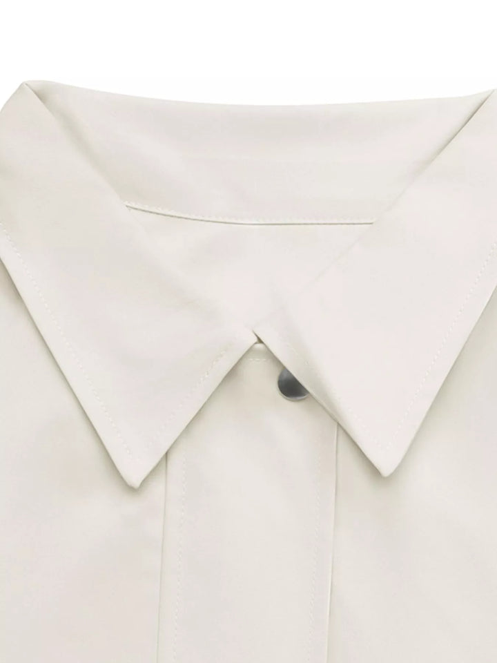 Cropped faux leather bomber jacket with collar and zip front