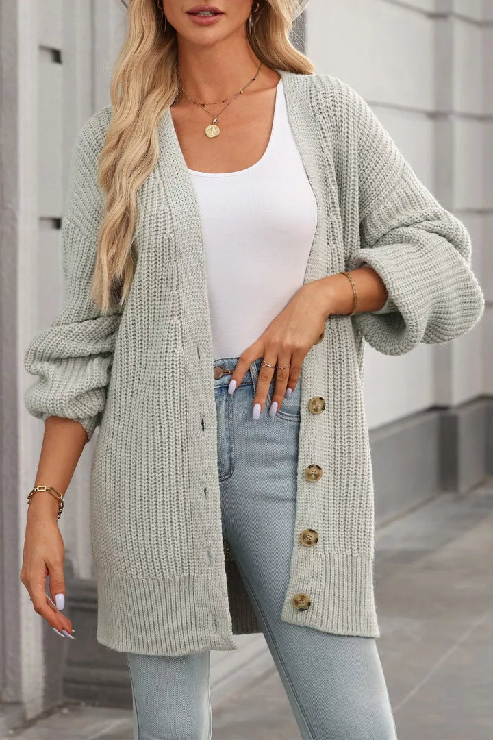 Light Gray Chunky ribbed knit button-down cardigan