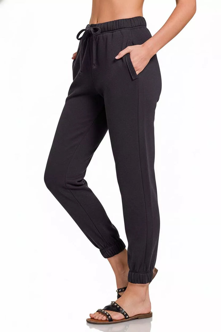 Fleece drawstring jogger pants with side pockets