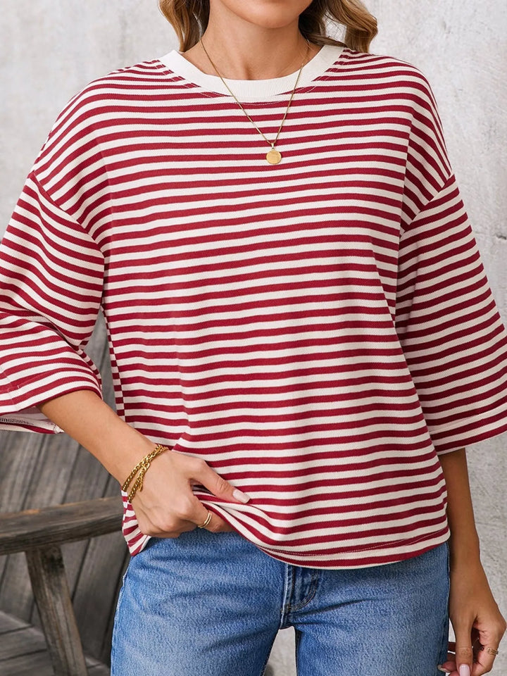 Striped oversized tee with back bow tie and keyhole cutout