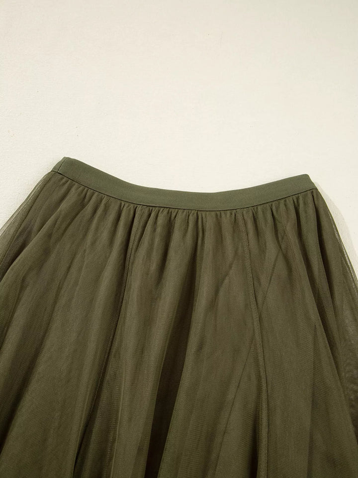 Flowy tulle A-line midi skirt with elastic waistband