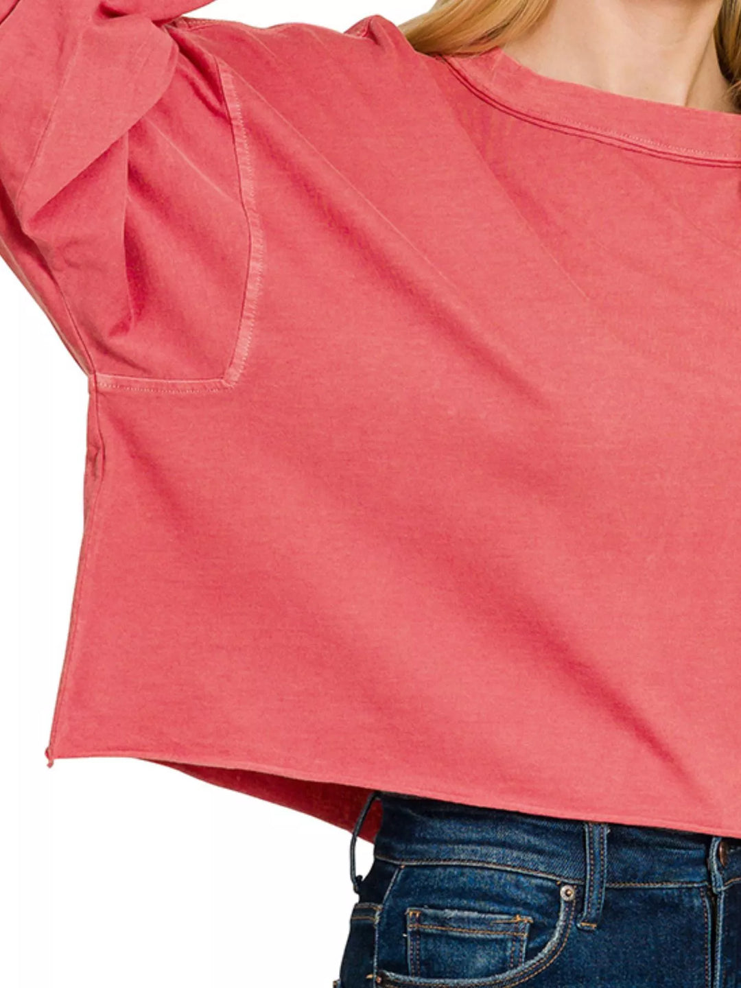 Pigment-dyed oversized cropped long-sleeve top