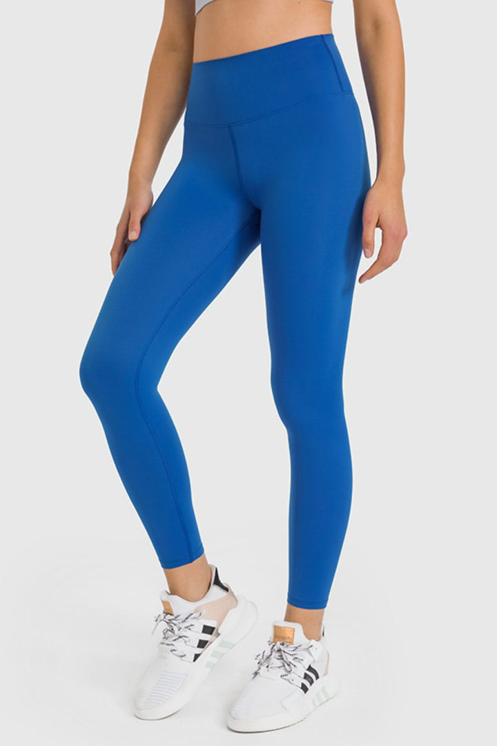 Peacock  Blue High waist ankle-length yoga leggings with wide waistband