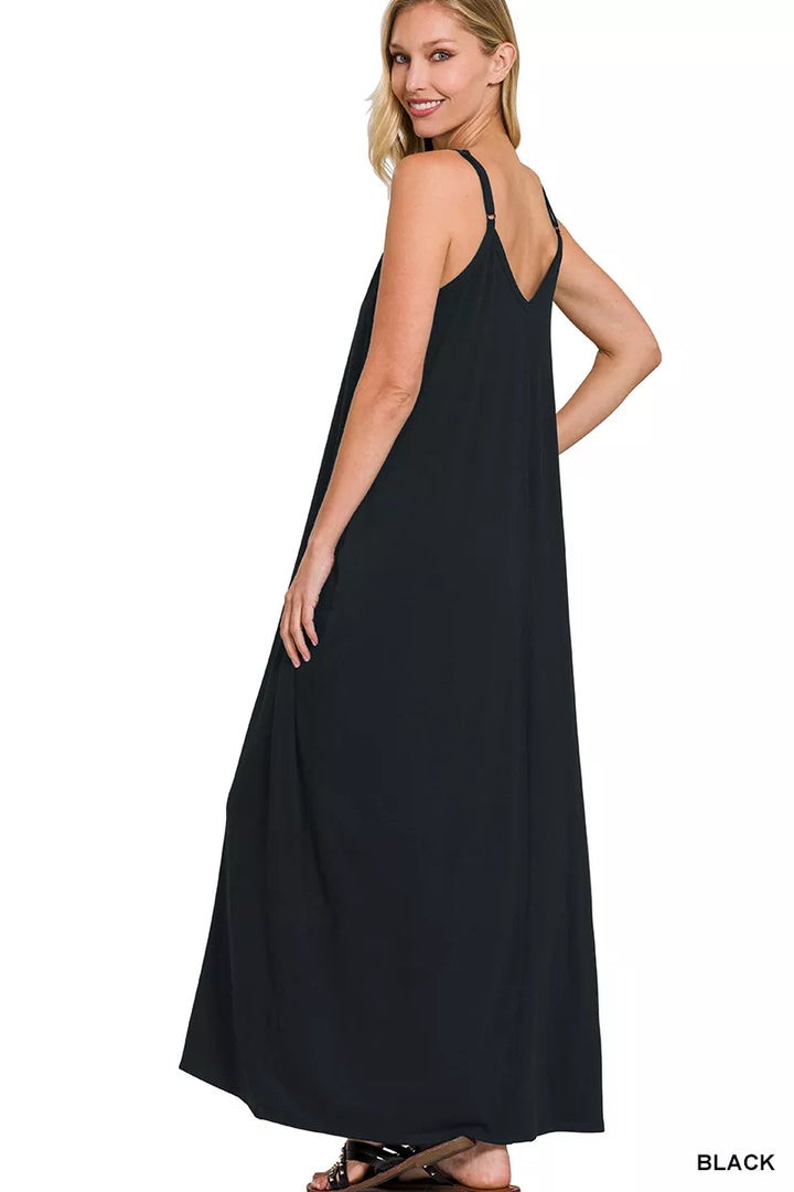 Flowy v-neck cami maxi dress with side pockets