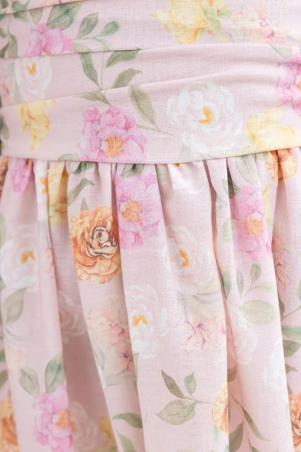 Floral tie-shoulder ruched midi cami dress