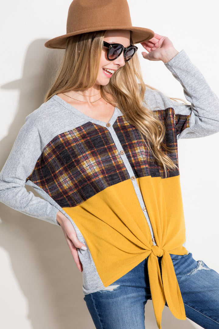 SOLID PLAID MIXED TOP