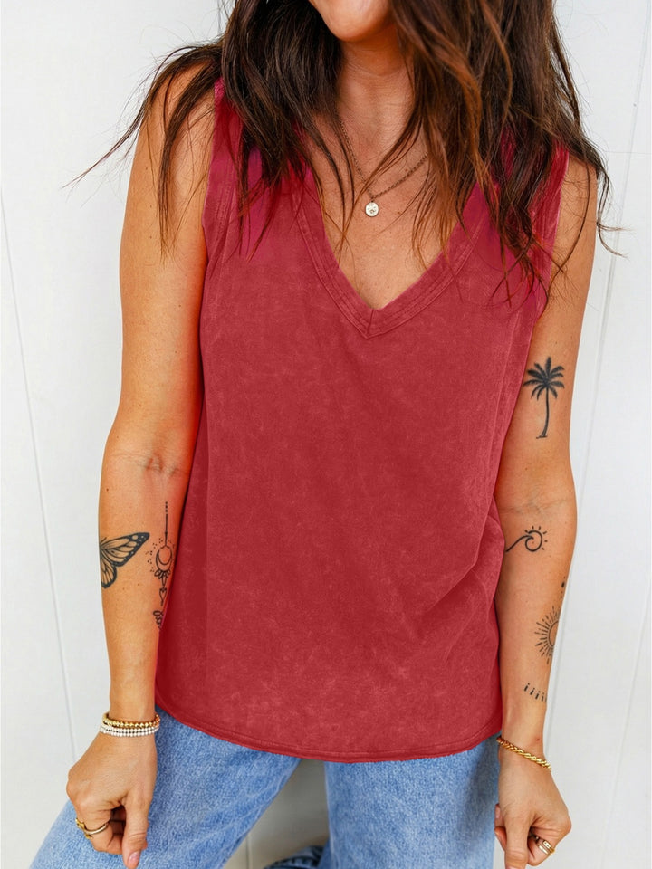 Rust Mineral wash V-neck tank top with curved hem
