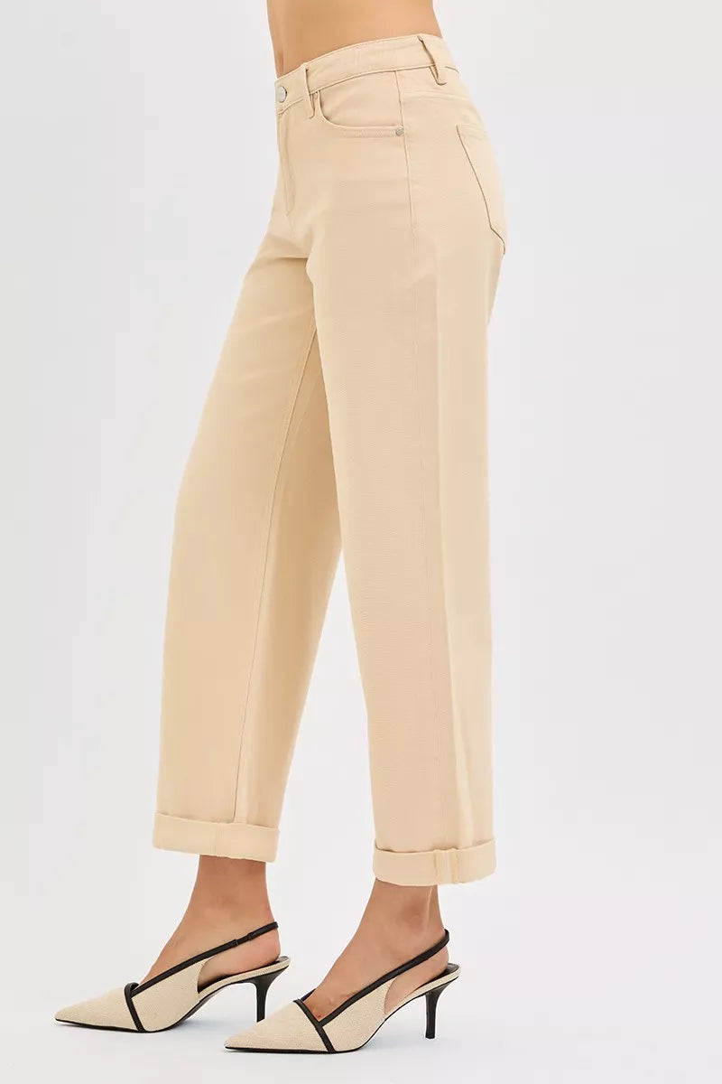 Tummy control mid-rise barrel leg ankle jeans
