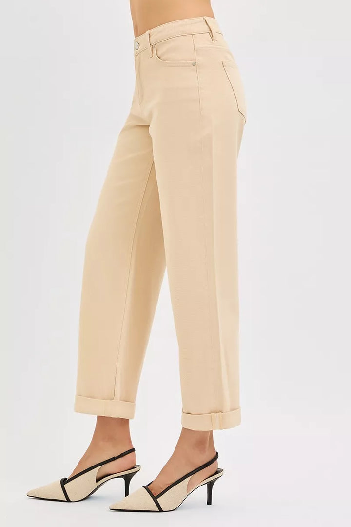 Tummy control mid-rise barrel leg ankle jeans