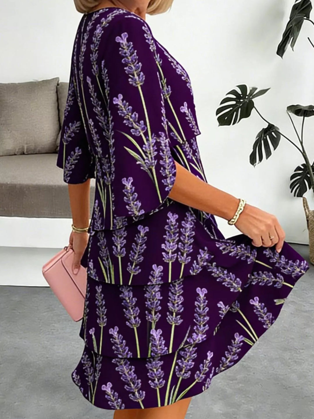 Tiered floral print midi dress with flutter sleeves