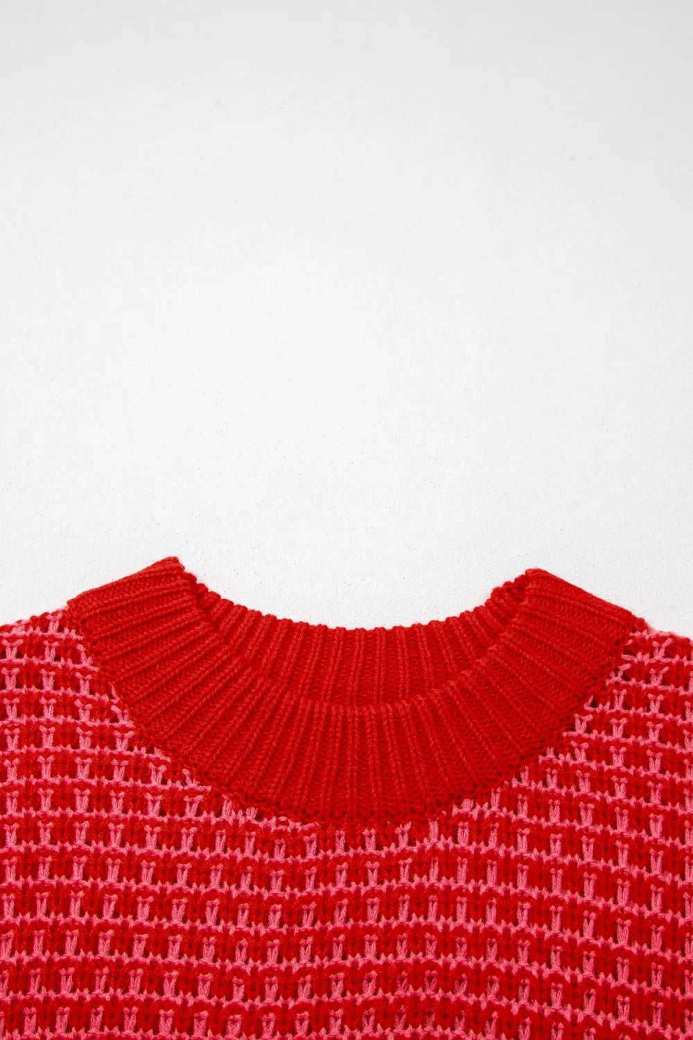 Striped open-knit crew neck sweater with half sleeves