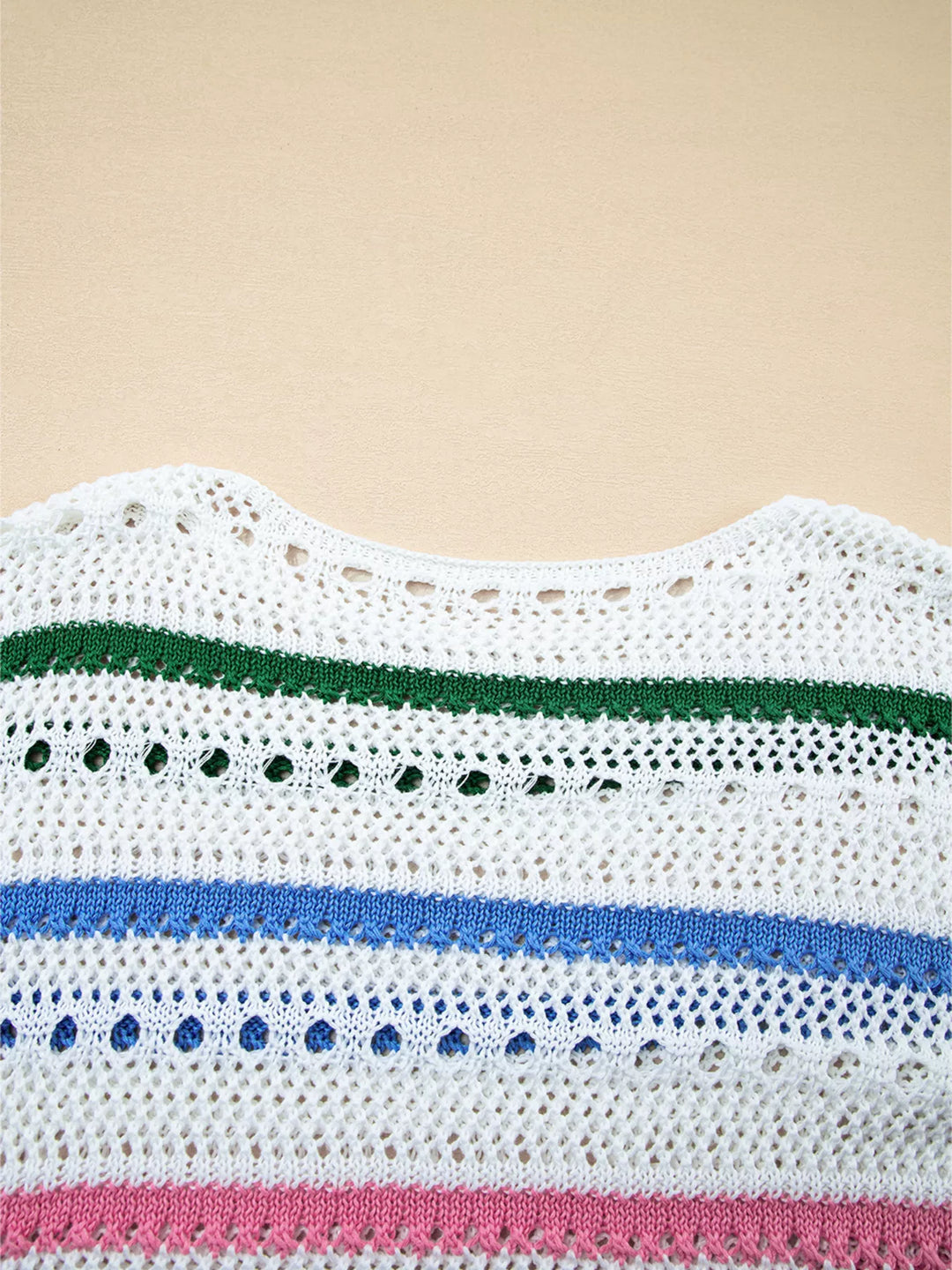 Striped pointelle open-knit pullover sweater